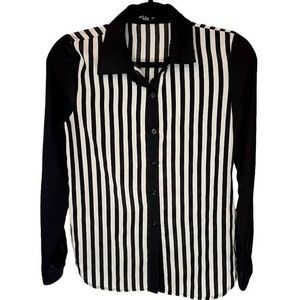 Forever 21 women’s size small black & white striped sheer goth button up shirt